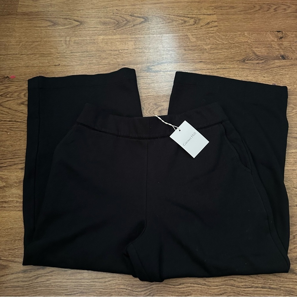 Garnet Hill Black BACK Elastic-Waist Pants size medium wide leg casual NWT